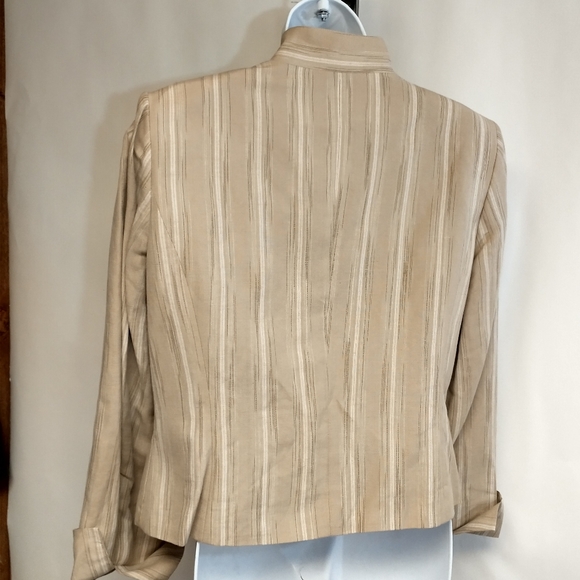 Evan Picone Linen Blend Beige/White Striped Zip-up Jacket EUC Size 10 - Picture 2 of 9